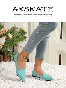 Women's Pointed Toe Flat Shoes, V-Cut Vamp Slip On Casual Dress Flats, Soft Padded Insole Anti-Slip Outsole, Multi Bright & Classic Solid Color Options, Comfortable Everyday Footwear For Office Work Daily Commute Shopping Weekend Outings - 天藍色 - 查看 3