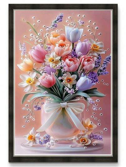 Bộ tranh đính kim cương 5D chủ đề hoa - Tự làm tranh khảm kim cương tròn, thích hợp trang trí tường không khung cho phòng ngủ và phòng khách.