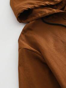 Women's Casual Solid Color Hooded Drawstring Pocket Front Button Shirt, Daily Wear - Brown - View 6