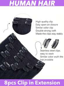 Clip In Hair Extensions Real Human Hair, 18 Inch 100g/3.6oz, #1B Natural Black, Clip In Brazilian Remy Human Hair Extensions 8pcs Per Set With 18 Clips Double Weft Full Head For Women 8-28 Inch Straight - Natural Black - View 1