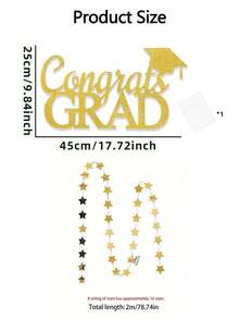 2026 Graduation Party Gold Glitter Graduation Cap Letter Wall Stickers Decor, Self-Adhesive EVA Material Backdrop Wall Decor, Balloon Arch Props, Home Decoration - Multicolor - View 6