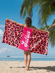 Toalla de playa personalizada con estampado de leopardo, toalla de playa con estampado de leopardo personalizada, toalla de playa con estampado de leopardo personalizada para novia, toalla de playa para damas y caballeros solteros - Multicolor - Ver 2