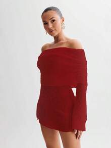 2026 NEW  Knitted Women's Short Beach Skirt With Sexy Perspective Long Sleeved One Shoulder Dress For Women - màu xanh nhạt - Xem 6