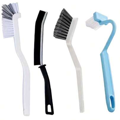 4件套多功能清洁刷套装，包括马桶刷、浴室清洁刷、弧形马桶刷等。