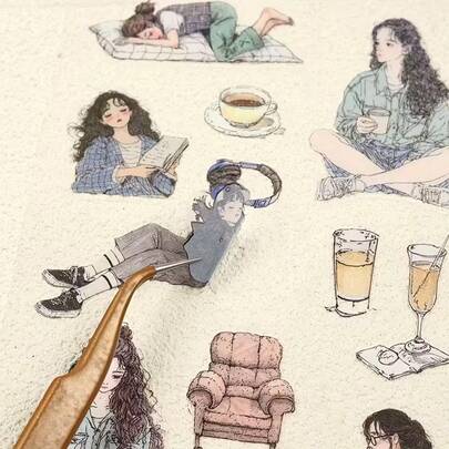 [Romantic Sticker Set] 80 Sheets/4 Books Romantic Girl Illustration Sticker Set | Love, Casual Breaktime, Afternoon Tea, And Pet Holiday Themes High Quality Diary Collage With Korean-European Style Patterns For DIY Water Bottles, Scrapbooking, Greeting Cards, Small Gifts, And Backpacks