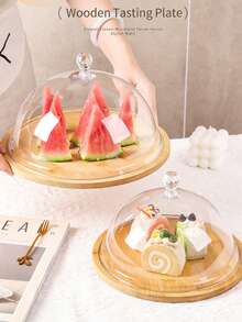 11.5-Inch Large Wooden Tray With Glass Dustproof Cover, Cake & Food Display Stand, Nordic Luxury Minimalist Japanese Style Wooden Tray - Multicolor - View 1