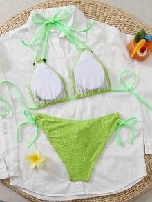 New Knitted Jacquard Special Fabric Cherry Sunflower Cute Sexy 3D Floral Party, Photo Shoot, Casual, Holiday, Beach Wear, All Season - Green - View 2