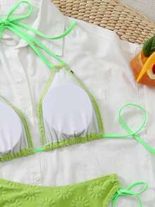 New Knitted Jacquard Special Fabric Cherry Sunflower Cute Sexy 3D Floral Party, Photo Shoot, Casual, Holiday, Beach Wear, All Season - Green - View 5