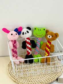 1pc Pet Plush Rope Braided Toy, Cute Animal Shaped Frog Panda Bear Rabbit Design, Chew Toy For Dog Training And Interaction - Multicolor - View 15
