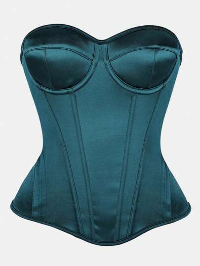 Waist-Cinching Bustier, Minimalist Elegant Dark Green Fitted Corset-Style Top, Suitable For Balls, Music Festivals And Daily Wear