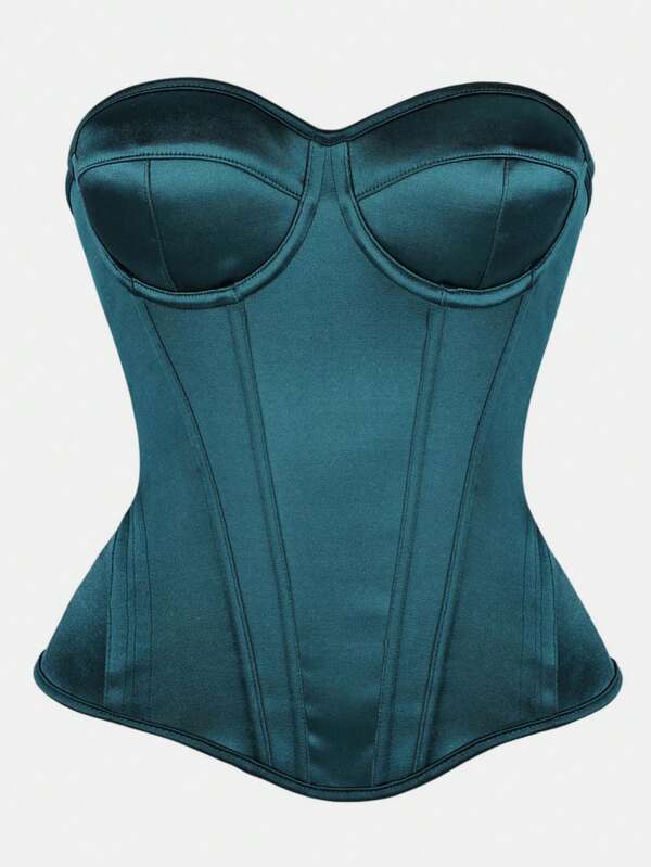 Sexy Elegant Solid Color Backless Lace-Up Corset Top, Fashionable Item, Retro Palace Style Boned Waist Trainer, Slimming Bustier Crop Top, Suitable For Wedding, Party, Banquet
