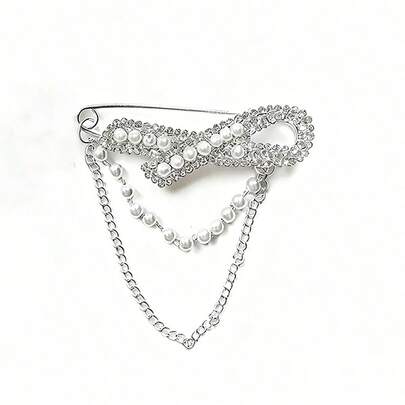 1枚闪亮优雅不对称流苏链胸针，别致金属装饰翻领别针，精致毛衣夹配饰，适合女性全年日常佩戴