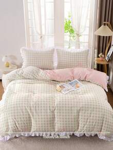 令人愉悦的2/3件套床上用品组合，包含花卉蕾丝、纯色格子、条纹和蝴蝶结元素，清新柔软。套装包含：1件花卉蕾丝被套 + 1/2件花卉蕾丝枕套（不含被芯和枕芯），隐形拉链，四角系带，适用于卧室、宿舍、旅行酒店，四季皆宜。 - 彩色 - 查看 19