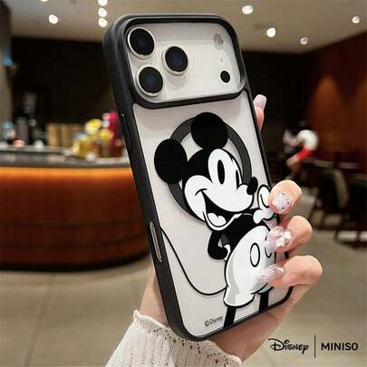 Miniso Disney Mickey Mouse Retro Black & White Design Phone Case Transparent Magnetic Shockproof Case Suitable For Iphone 17 Pro Max/17 Pro/17 Air/17/16/15/14/13/12/11/X/XS Pro/Pro Max Series Iphone 17 Pro Max Case Iphone 17 Pro Case Iphone 17 Case Stocking Stuffers The Girlfriend