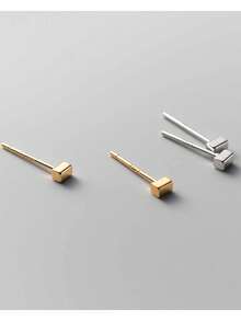 1 Pair S925 Sterling Silver Minimalist Square Stud Earrings, Daily Wear Jewelry Gift For Women, Friends & Couples - Blocks - View 3