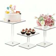 亚克力蛋糕架，多层甜点展示架，可拆卸圆形/方形透明纸杯蛋糕架，亚克力透明甜点、纸杯蛋糕、饼干展示架，适用于婚礼、派对 - 查看 1
