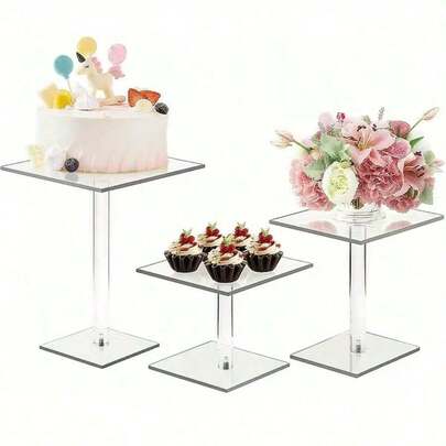 Support à gâteau en acrylique, tour d'affichage de desserts à plusieurs niveaux, support à cupcakes rond/carré transparent détachable, présentoir à desserts, cupcakes, cookies en acrylique transparent, convient pour mariage, fête