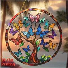 Atrapasueños de árbol de la vida con mariposas en 2D, decoración de ventana de acrílico, un regalo único para amigos, padres y abuelos, con un diseño de detalles exquisitos, decoración del hogar, exclusivo para diseñadores de interiores - B - Ver 4