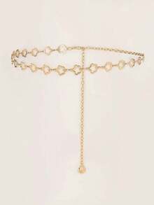 Flower Design Chain Belt Western Cowgirl Dress Belt Street Halloween Summer, School Fall, Autumn, Halloween LSCF - Gold - 查看 1