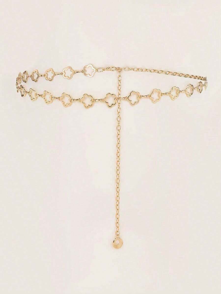 Flower Design Chain Belt Western Cowgirl Dress Belt Street Halloween Summer, School Fall, Autumn, Halloween LSCF - Gold - 查看 1