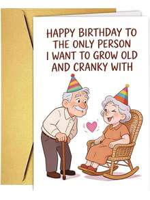 1张趣味生日贺卡，送给丈夫/妻子，浪漫生日贺卡，送给他/她，祝我唯一想一起变老变古怪的人生日快乐 - 彩色 - 查看 12