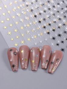 4片装3D星空美甲贴纸，金色、银色、黑色和白色星形美甲贴花，3D自粘Y2K哥特风美甲设计DIY美甲装饰配件 - 彩色 - 查看 8