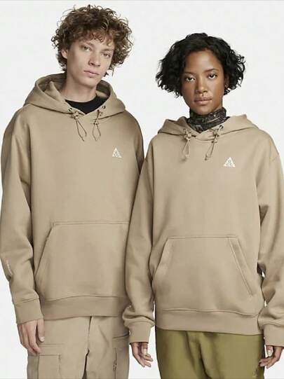  Nike ACG Series Therma-FIT Fleece-Lined Thick Solid Color Loose Fit Pullover Hooded Casual Sports Sweatshirt, Unisex, Khaki