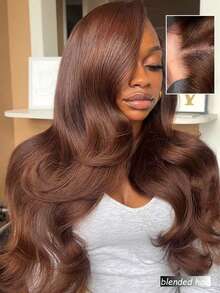 26 Inches 180% Density 13x4 Body Wave Lace Front Wigs Human Blended Hair Pre Plucked 13x4 HD Transparent Lace Frontal Wigs Human Blended Hair 180% Density Glueless Wigs Human Blended Hair Wig For Natural Hairline With Baby Hair Brown - Brown - View 4