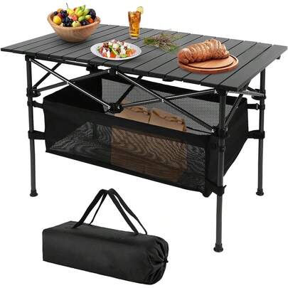 GeorgeX 95cm*55cm Mesa Plegable para Exteriores Enrollable de Aluminio Mesa Plegable Enrollable Portátil con Bolsa de Almacenamiento para Picnic Al Aire Libre, Playa, Pesca