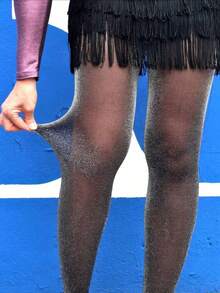 1/2件装女士亮面紧身裤袜，修身性感百搭丝袜 - 黑色 - 查看 3