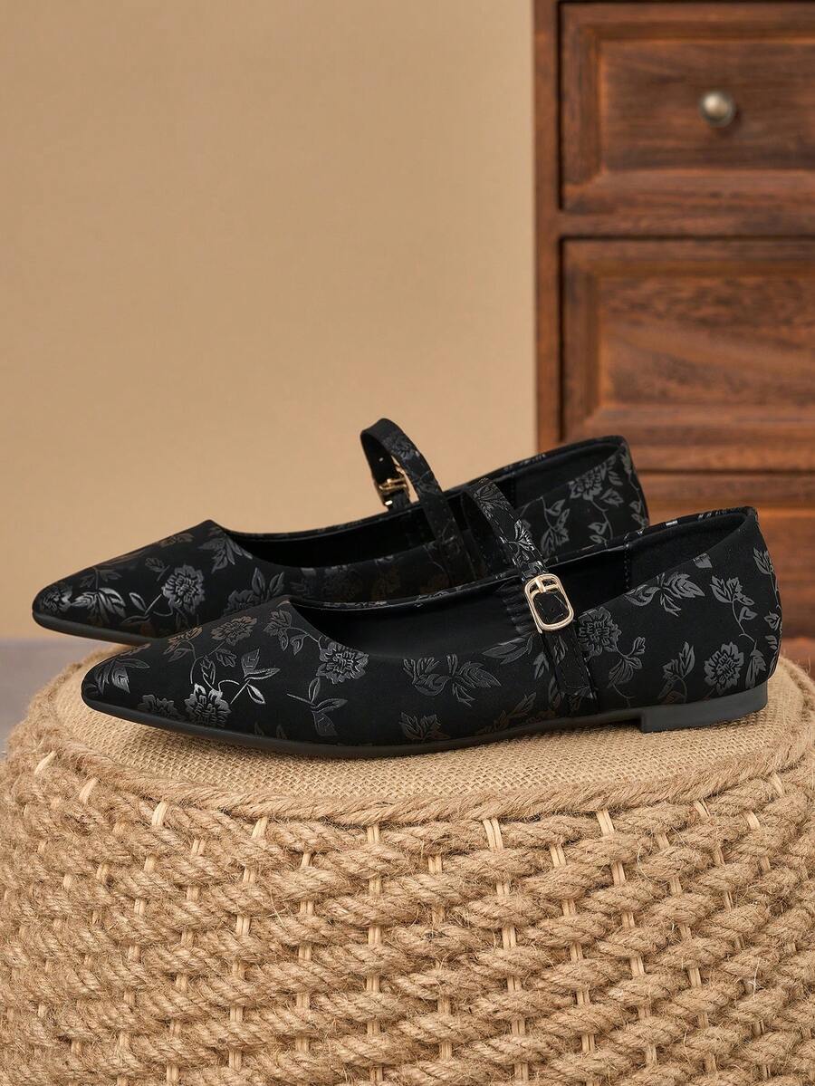 Women's Pointed Toe Splicing Low Vamp Flat Casual Shoes, Purple, Versatile, Suitable For Autumn And All Seasons - Black - View 1