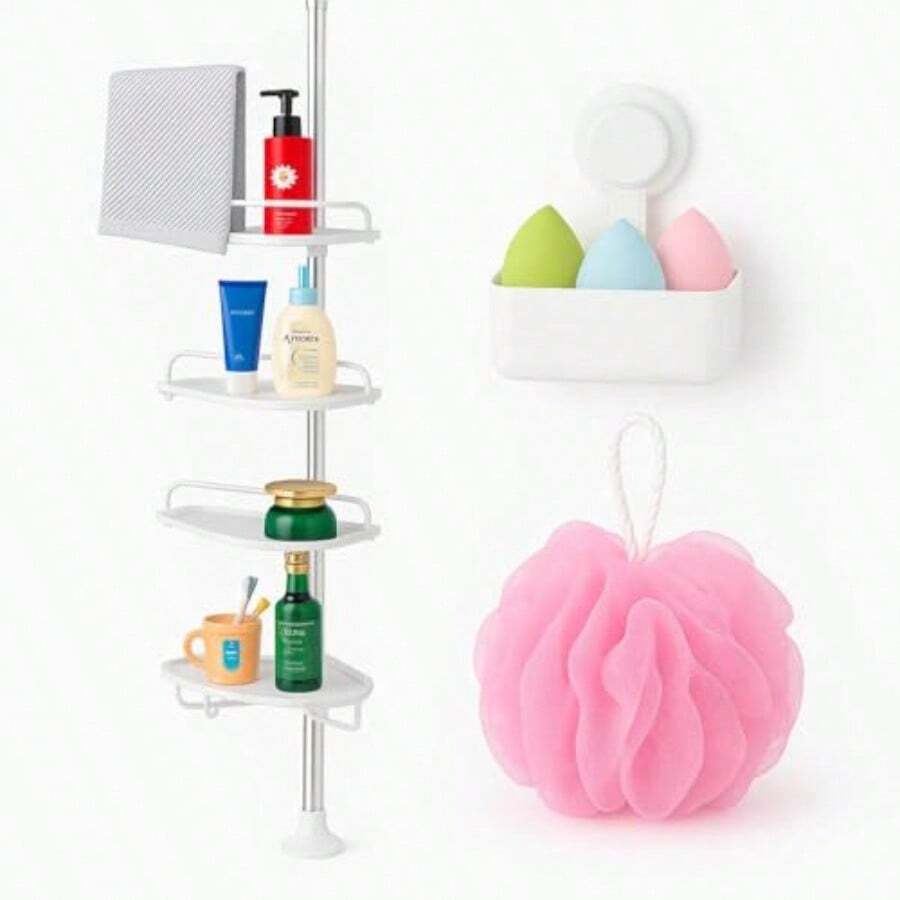 Estante Organizador de Esquina para Baño - Repisas de Acero Inoxidable 4 Niveles - Organizador de Baño Ajustable - Muebles para Baño Regadera - Sin acabado - Ver 1