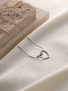 1件时尚简约不锈钢几何心形吊坠项链，低过敏性，适合叠戴，适合女性日常、约会、度假装扮和节日礼物 - 愛心 - 查看 5