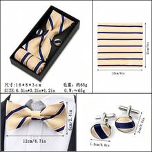 3pcs Striped Bow Tie, Pocket Square, Cufflinks Gift Set, Groom/Host Formal Accessories - Multicolor - View 10