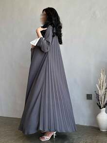Abaya Cardigan Robe, European And American Style Elegant Long Robe - Grey - View 5