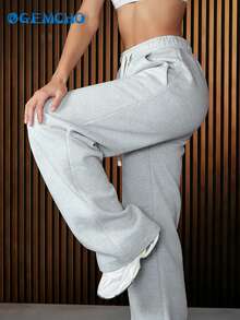 GEMCHO Women's Polyester Sweatpants With Pockets, Knit Fabric With Slight Stretch, Casual Running Pants, Suitable For Fitness, All Seasons Long Pants Spring - Silver - View 5