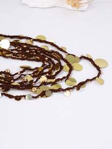 1pc European And American Luxury High-End Geometric Sequin Waterfall Pendant Multi-Layer Braided Rope Necklace, Women's Casual Versatile Accessory - Layered Necklace - View 6