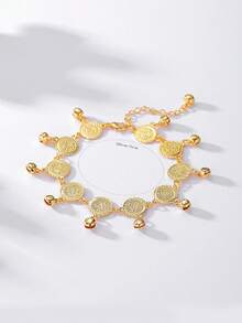 1件夏季海滩度假风镂空圆盘铃铛脚链，女士海滩派对配饰 - 金黃色 - 查看 2