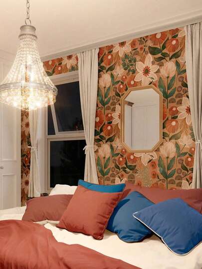 OUTANA 1卷PVC家居装饰淋浴墙贴及装饰墙纸，波西米亚风花卉自粘叶子墙纸，可移除防水防潮防油易清洁，适用于家居装修浴室安装，也适用于厨房防溅板、浴室、橱柜抽屉等房间装饰，生日毕业礼物墙纸，房间装饰墙贴。春季装饰品，焕新家居，节日装饰贴纸。