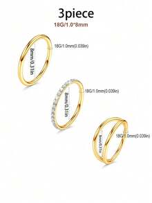 3件套高品质个性化316L不锈钢锆石鼻环，男女通用耳环，穿刺饰品，银色可选，尺寸：16G/18G/20G，内径：8mm/10mm - 3件套鼻環 - 查看 27