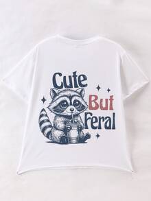 女童可爱松鼠印花圆领短袖T恤，休闲夏季款，新品上市 - 白色 - 查看 2