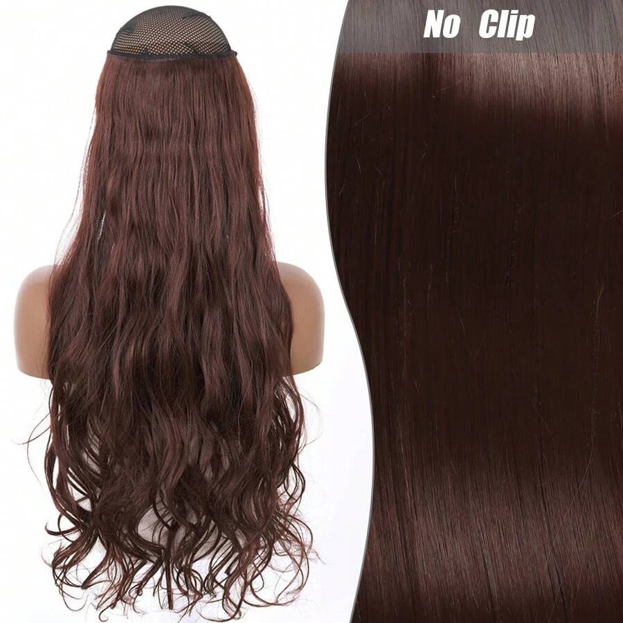 Clip-In Natural Hair Extension, Long Straight Synthetic Hairpiece, Blonde, Black, Mixed Color, Fake Hairpiece For Women HKQE - Burnt Orange - View 1