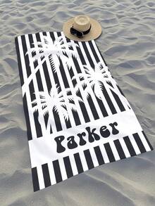 Personalized Palm Tree Striped Towel, Friend Beach Travel Gift, Holiday Towel, Personalized Cruise Beach Towel, Beach Towel - Multicolor - View 4