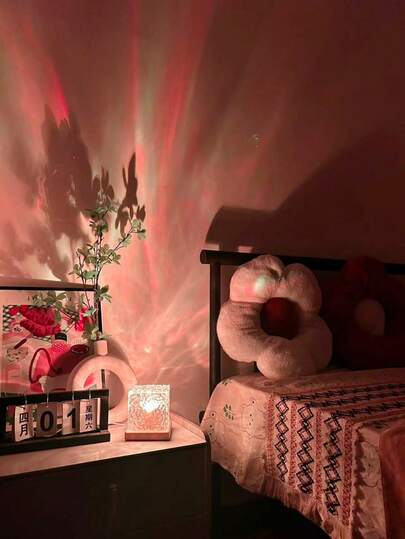 1个16色极光波浪投影夜灯，方形投影灯，带触摸/遥控功能，USB供电，完美的圣诞节或生日礼物，卧室照明，家居装饰，现代氛围灯