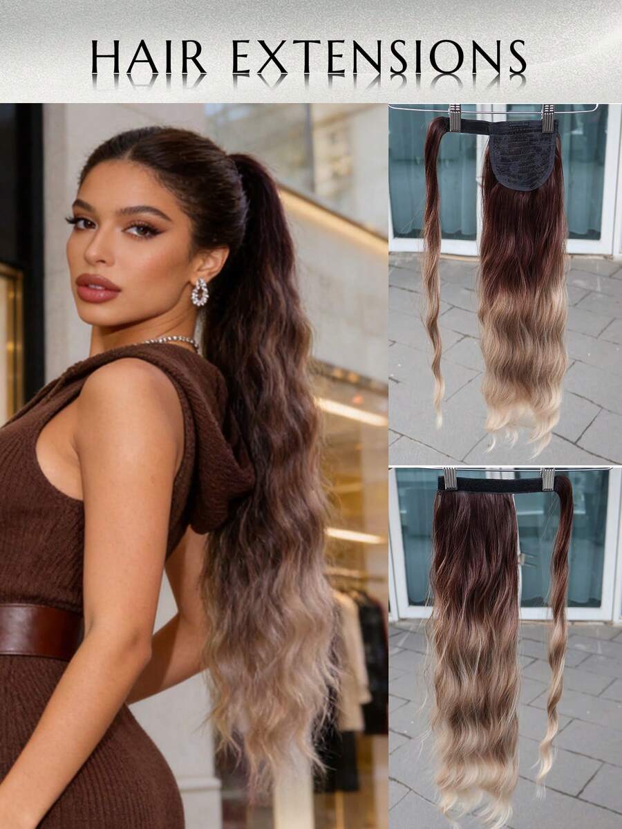 WaveTrip 夏季风格灵感女士度假套装，情人节夏季服装，马尾辫接发。女士卷发马尾辫接发，带魔术贴固定。15A级巴西原生发卷发马尾辫夹式接发。 - 彩色 - 查看 1