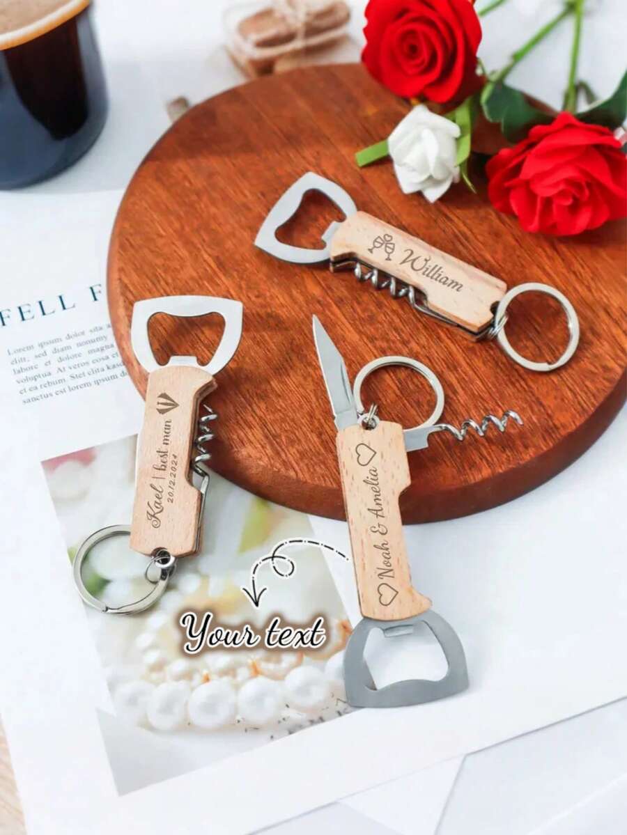 Bộ 160 chiếc dụng cụ mở nắp chai bằng gỗ có thể tùy chỉnh, dụng cụ mở bia, tay cầm bằng gỗ, thích hợp cho đám cưới, các buổi tụ họp lớn, đồ dùng ngày lễ. - Dụng cụ mở nắp chai 3 trong 1 - Xem 1