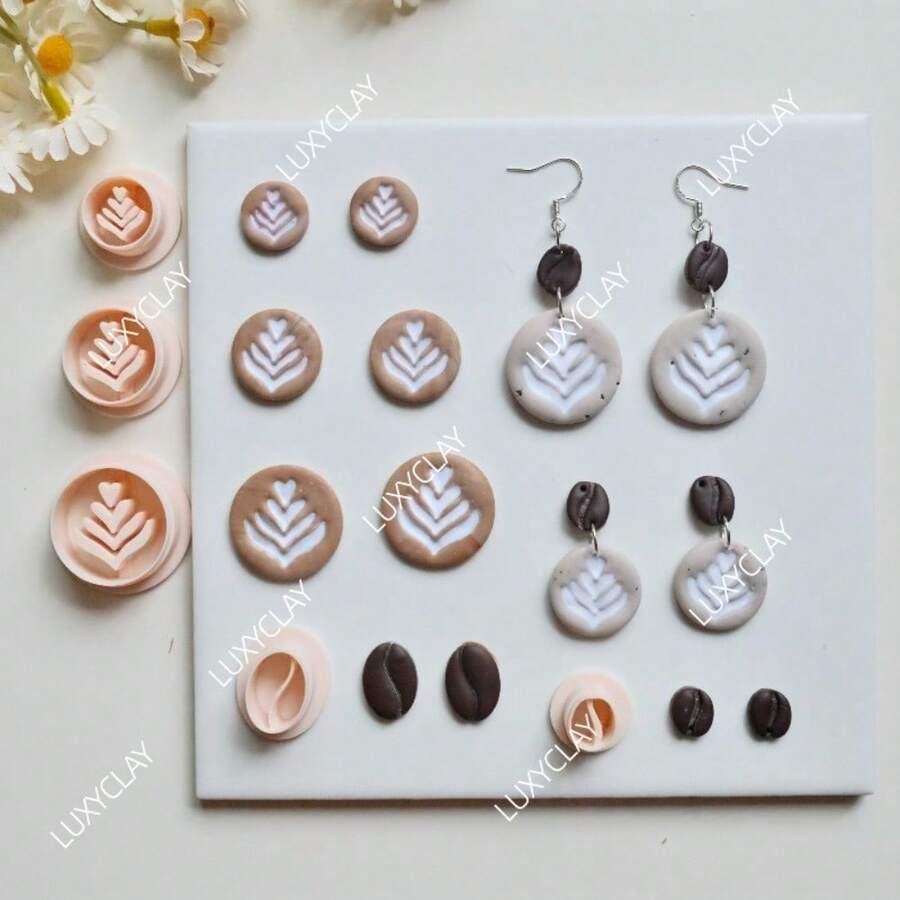 咖啡豆饰品制作套装、咖啡拿铁拉花软陶耳环切割器、食品饮料系列饰品制作软陶切割器 - 米色 - 查看 1