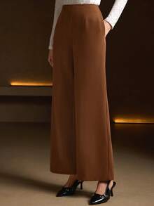Damen Lässig Loose Gerade Bein Hose, Kaffeefarben Weite Bein Hose, Locker & Bequem, Eleganter Business-Casual, Hohe Taille Gerade Hose für Damen, Minimalistisch Alltags Tragen im Herbst/Winter Frühling - Kaffeebraun - Übersicht 3