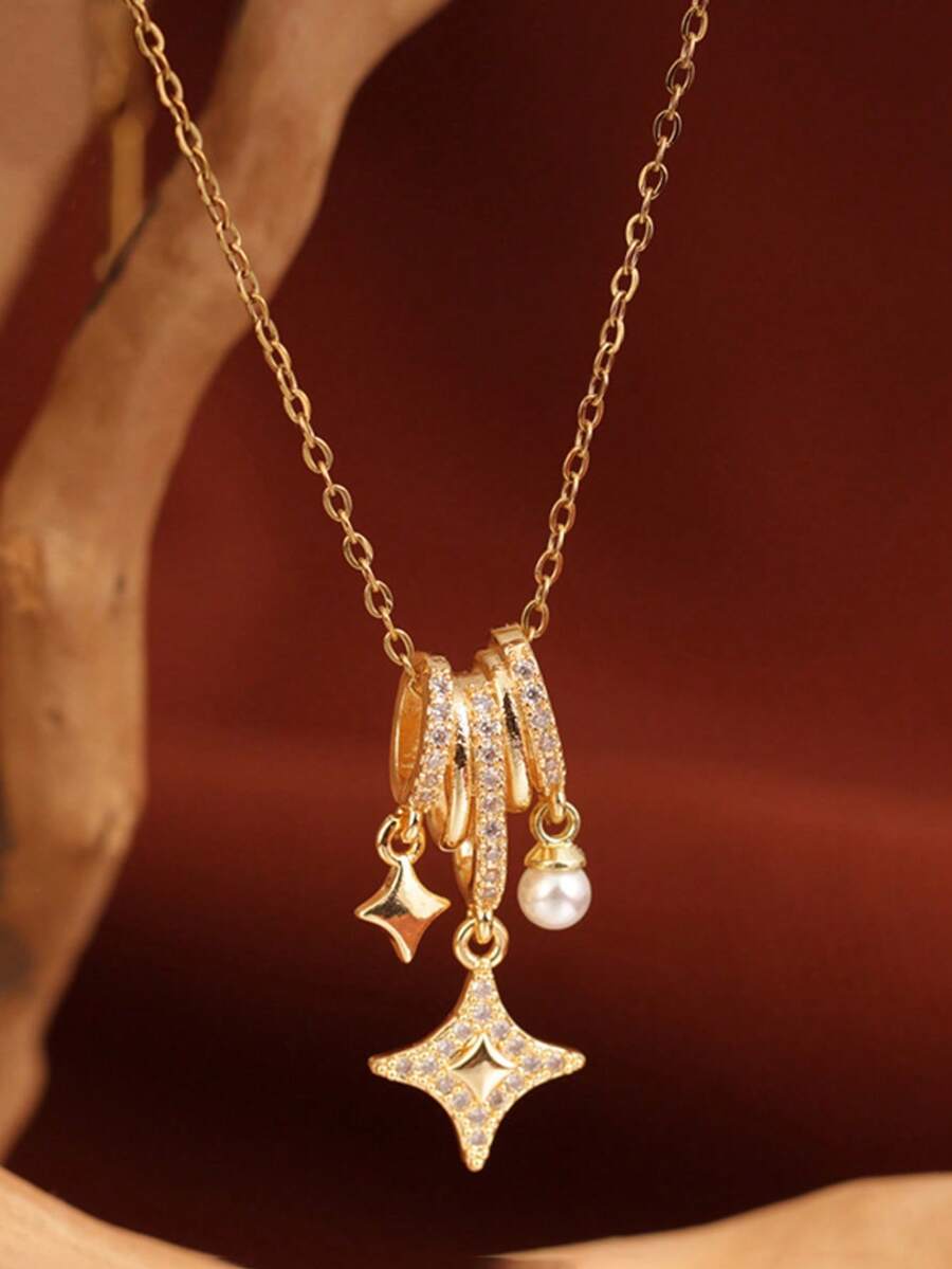 闪耀星形吊坠项链，时尚轻奢，小众高端，锁骨链 - 星星 - 查看 1