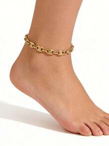 1 chiếc vòng chân Niche mạ vàng và bạc, thiết kế tối giản cao cấp bằng thép không gỉ hình hạt cà phê, dành cho cả nam và nữ, thích hợp sử dụng cả hai giới. - A - Xem 2